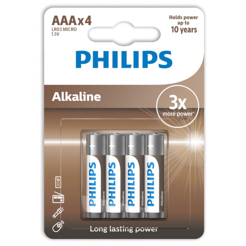 PHILIPS - pile alcaline AAA LR03 paquet de 4