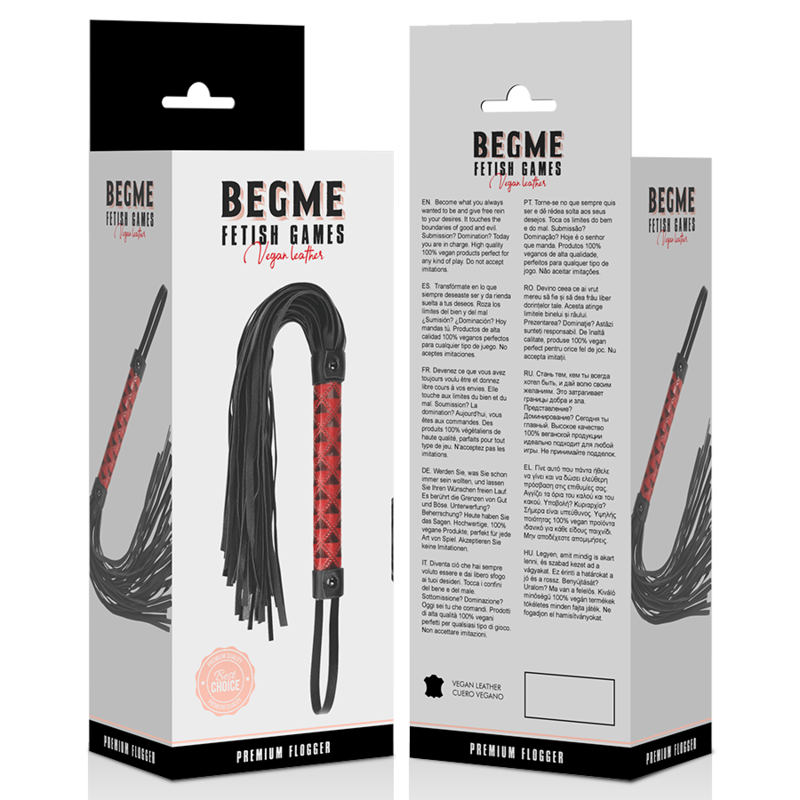 BEGME - fouet en simili cuir noir et rouge