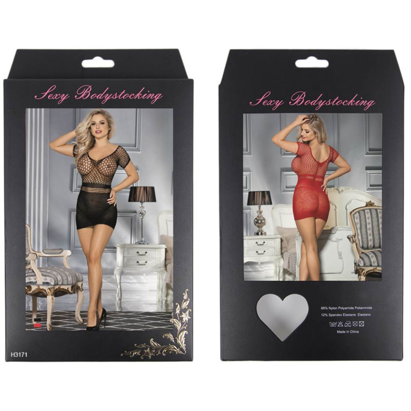 QUEEN LINGERIE - ROBE BODY EN RÉSEAU  MANCHES COURTES S/L