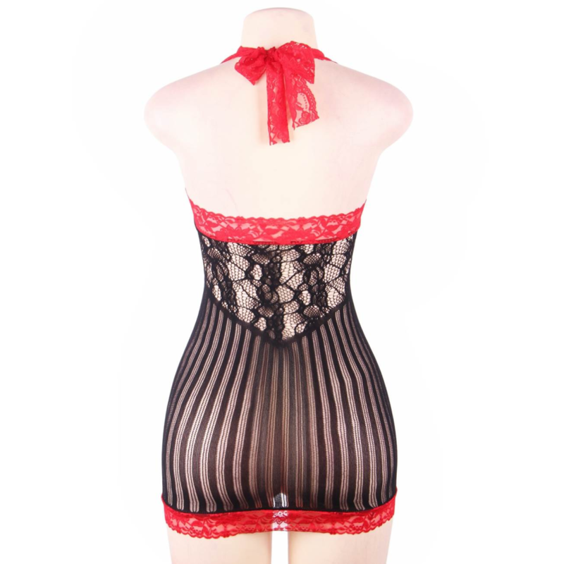 QUEEN LINGERIE - CHEMISE CROCHET NOIR ET ROUGE S/L