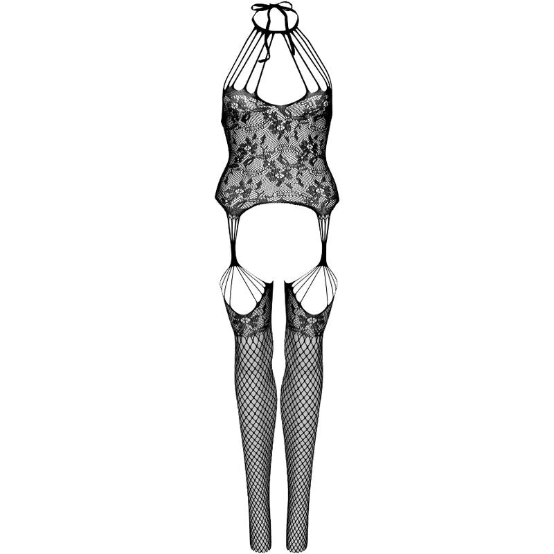 LEGAVENUE – bodystocking (collant de corps) en résille en dentelle avec motifs de fleur TU