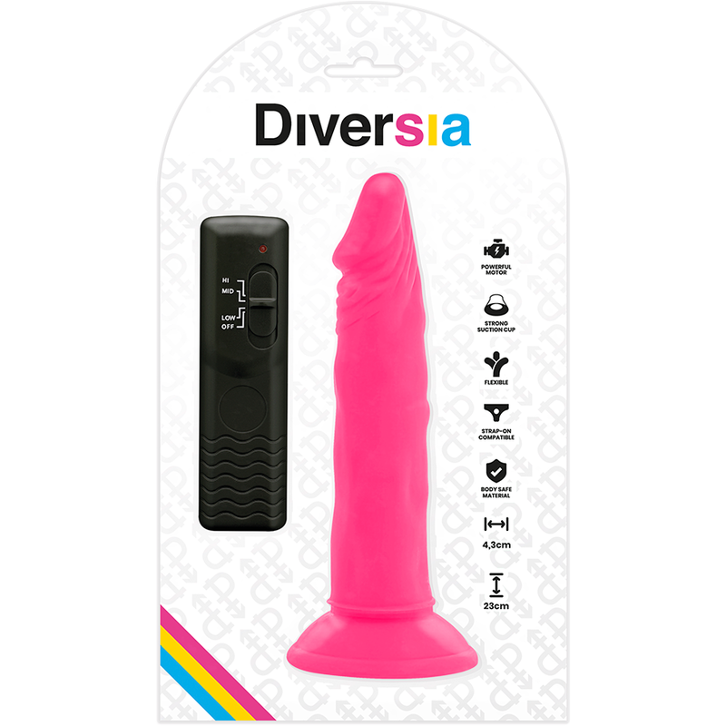 DIVERSIA - gode souple avec vibration rose 23 cm -o- 4.3 cm