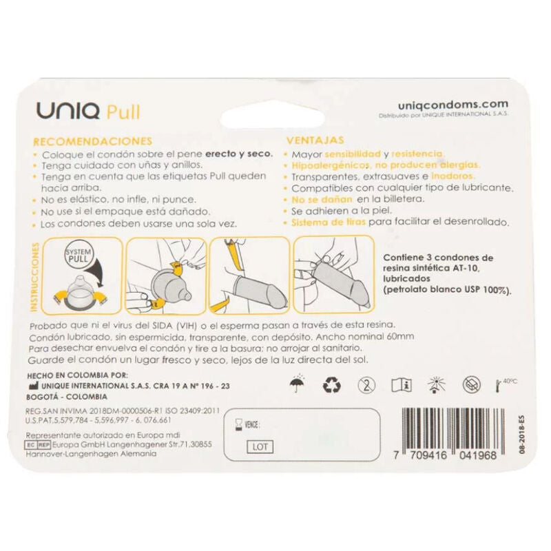 UNIQ - PULL PRÉSERVATIFS SANS LATEX AVEC BANDES 3 UNITES