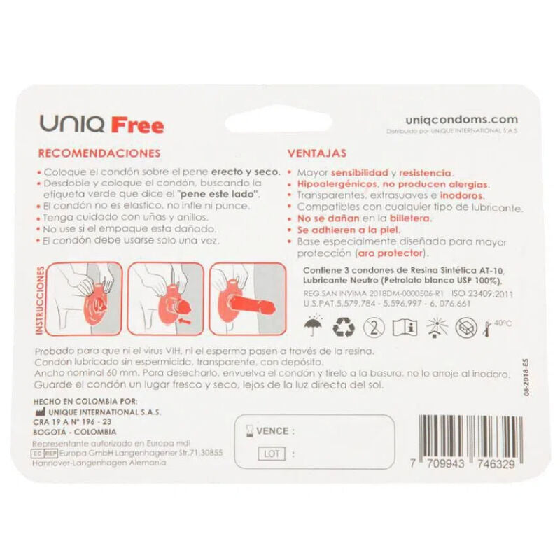 UNIQ -  PRÉSERVATIFS SANS LATEX AVEC ANNEAU DE PROTECTION 3 UNITÉS