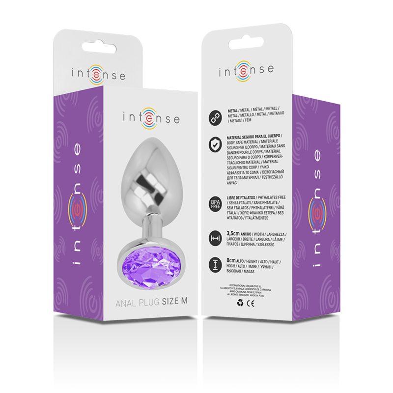 INTENSE - plug anal en métal aluminium avec cristal violet taille M