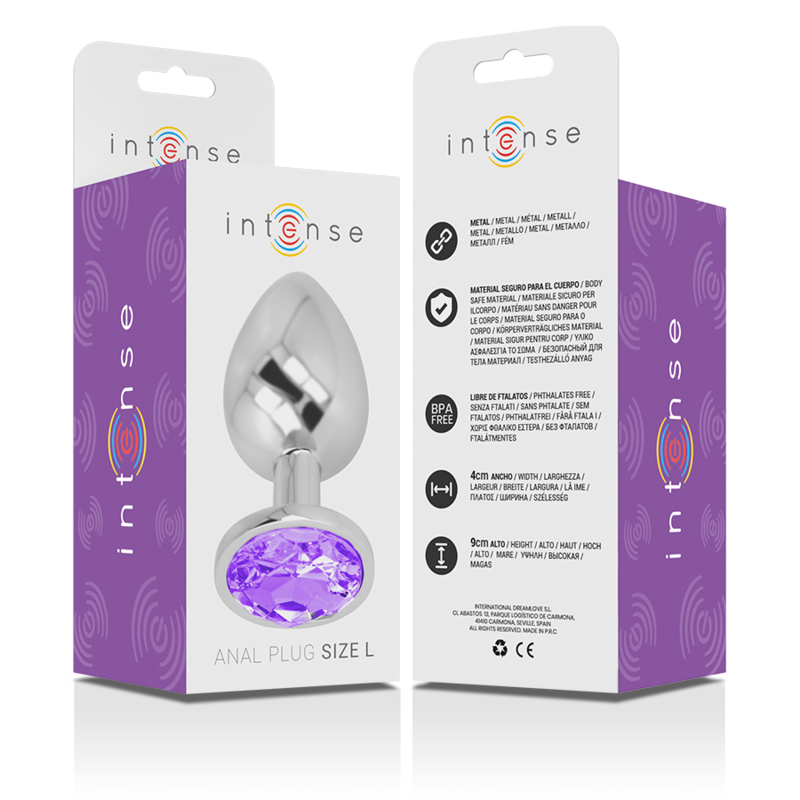 INTENSE - plug anal en métal aluminium avec cristal violet taille L