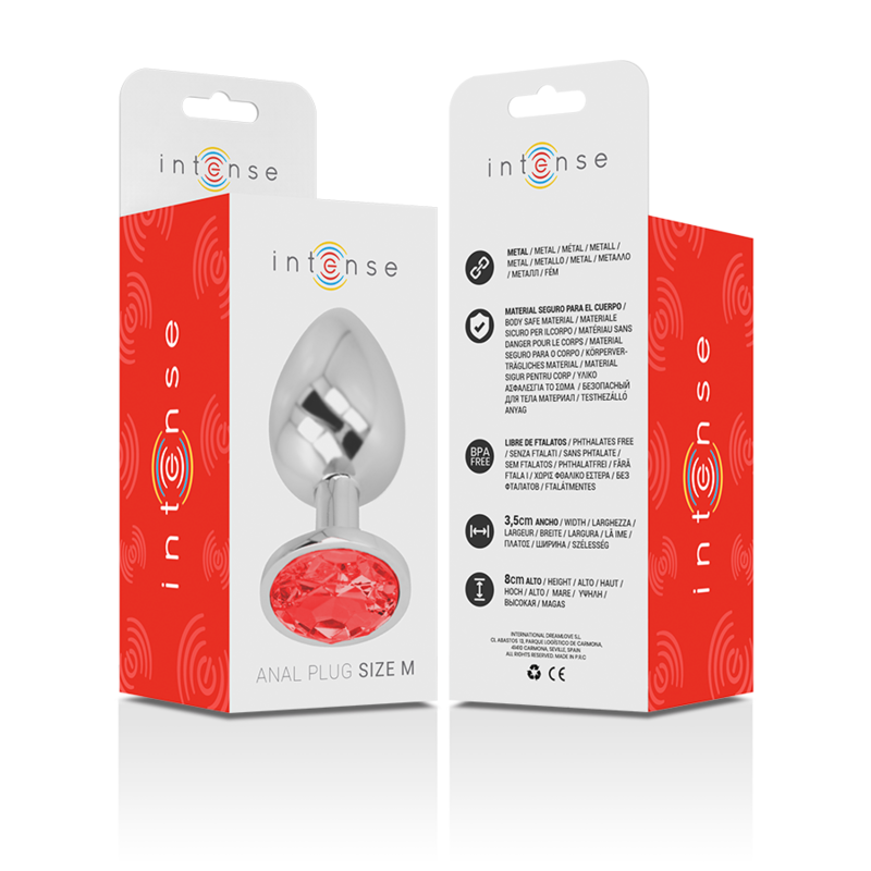 INTENSE - plug anal en métal avec cristal rouge taille M