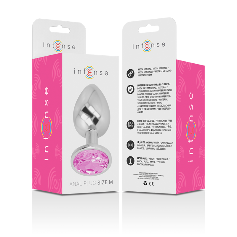 INTENSE - plug anal en métal aluminium avec cristal rose taille M