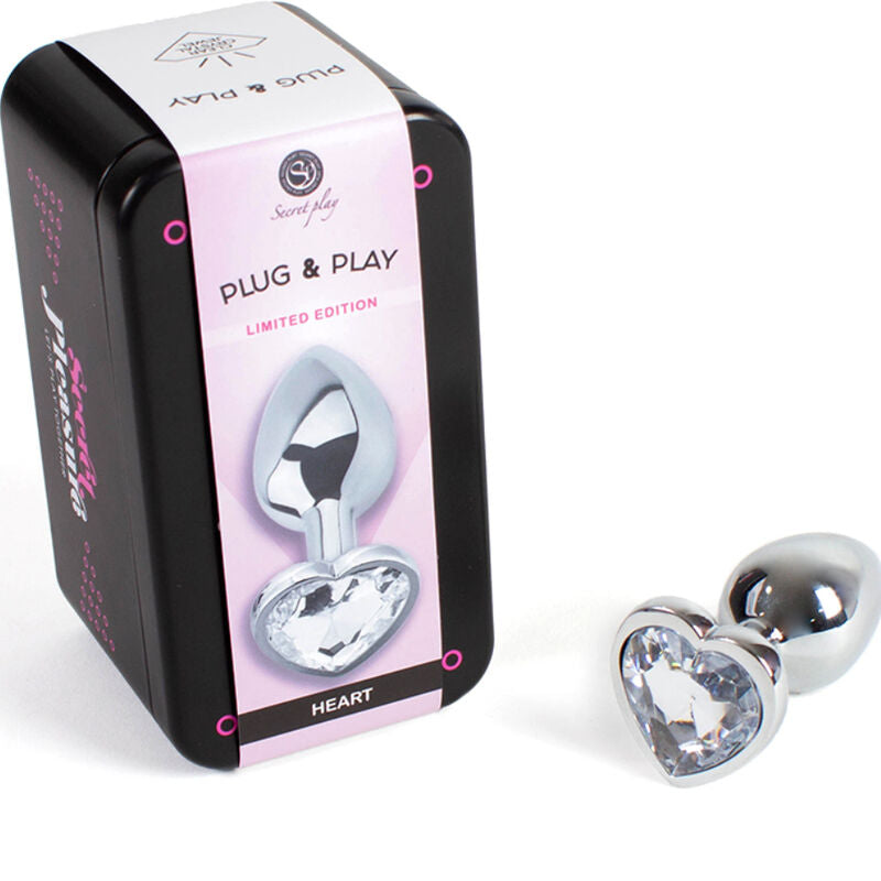 SECRETPLAY - plug anal en métal coeur cristal clair petite taille 7 cm