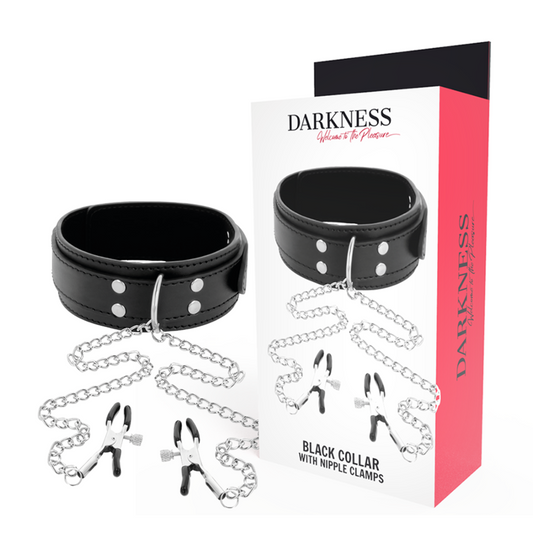 DARKNESS - collier avec pinces à tétons noir