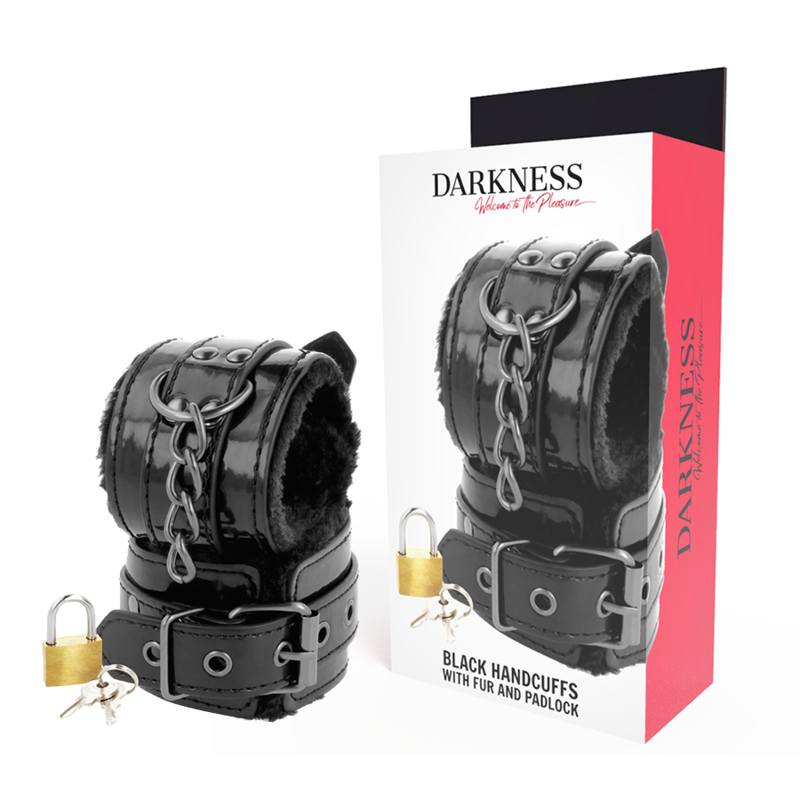 DARKNESS - menottes ajustables en cuir noir avec cadenas