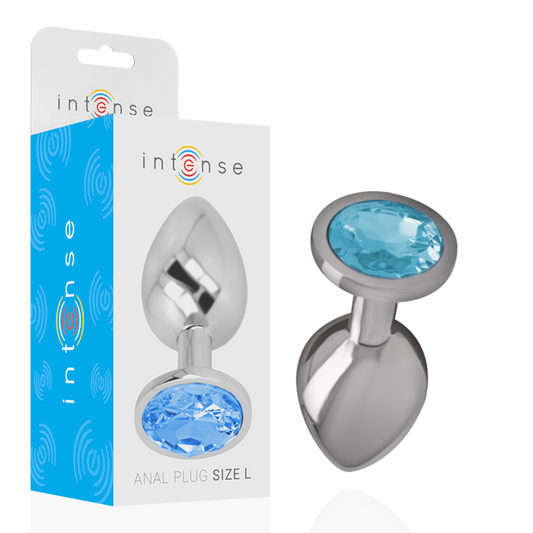 INTENSE - plug anal en métal aluminium avec cristal bleu taille L