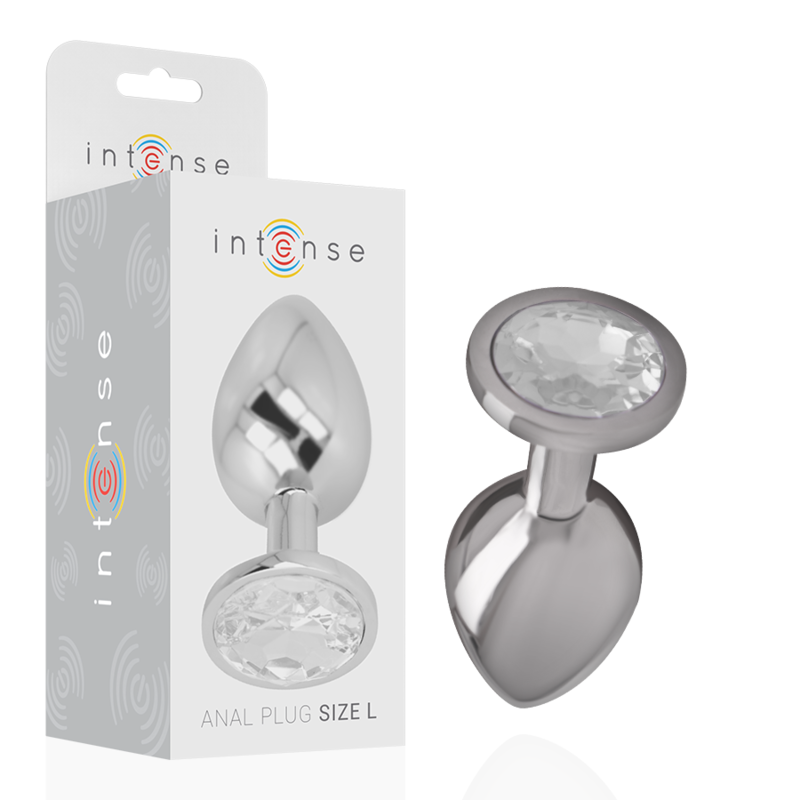 INTENSE - plug anal en métal aluminium avec cristal argenté taille L