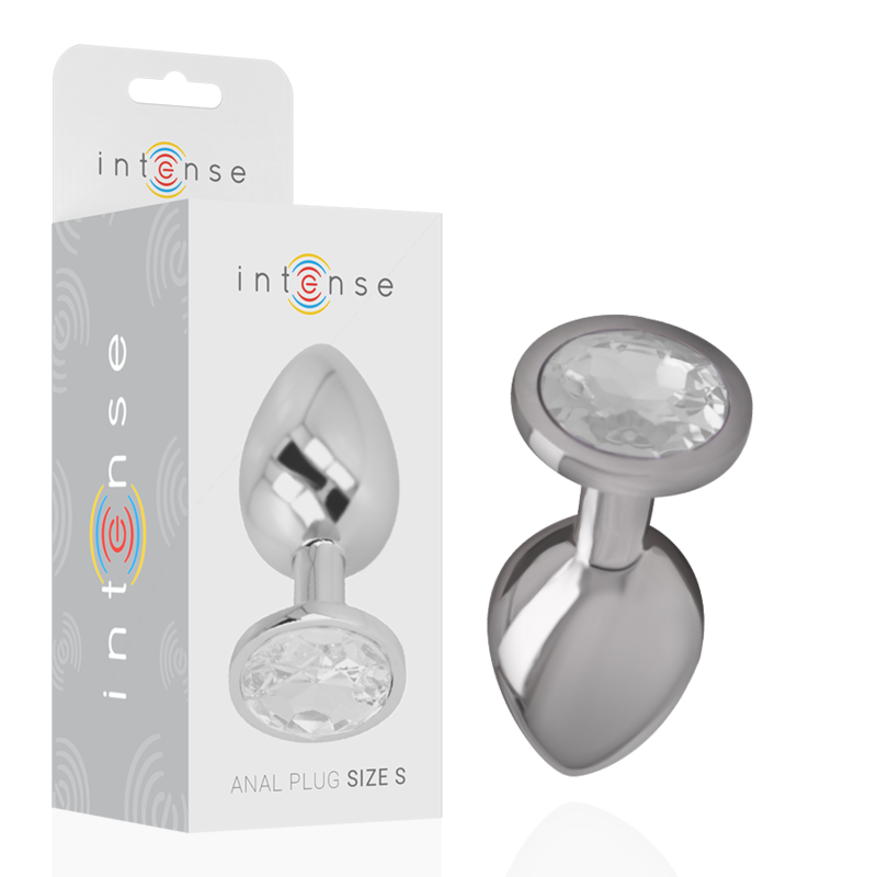 INTENSE - plug anal en métal aluminium avec cristal argenté taille S