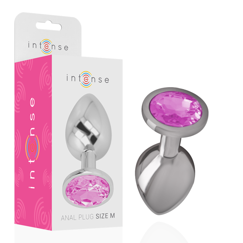 INTENSE - plug anal en métal aluminium avec cristal rose taille M