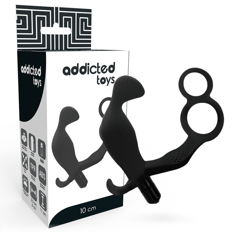 ADDICTED TOYS - plug anal avec double anneau pénis et testicules noir