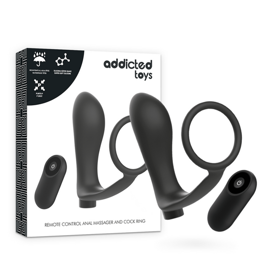 ADDICTED TOYS - anneau pénis télécommandé plug anal noir rechargeable