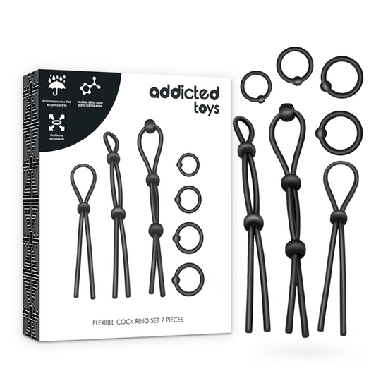 ADDICTED TOYS - ensemble d'anneaux pénien flexible en silicone 7 pièces