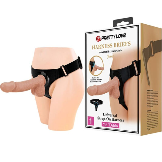 PRETTY LOVE - slip harnais universel avec gode JERRY 21,8 cm naturel