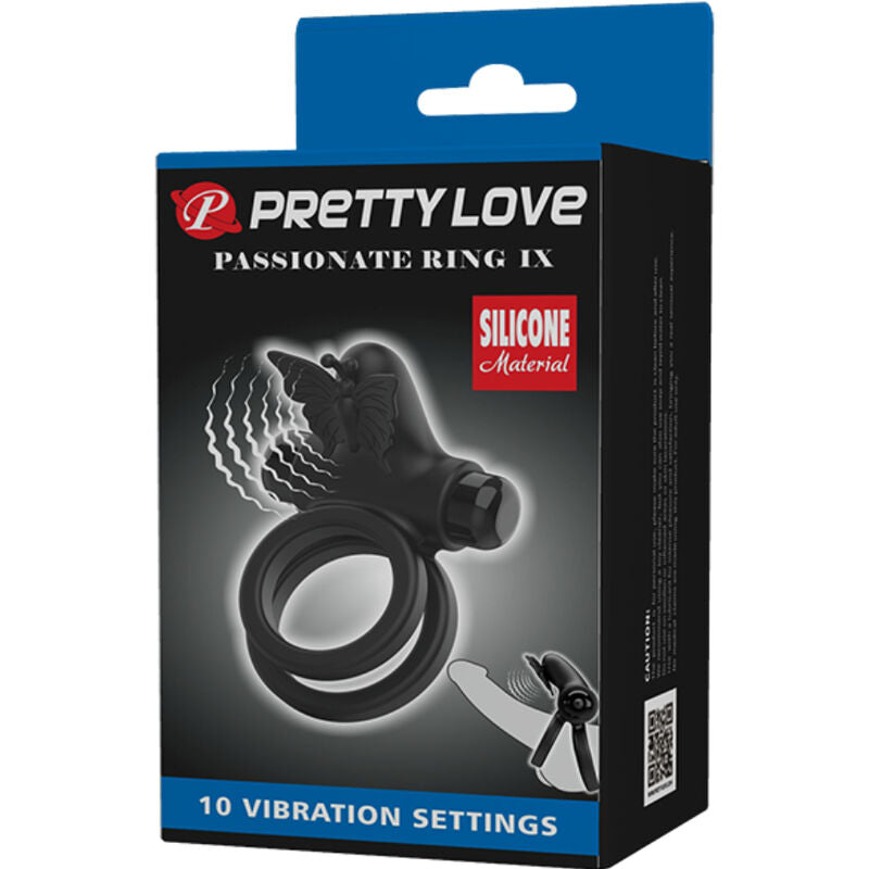 PRETTY LOVE - double anneau pénien vibrant avec vibromasseur noir