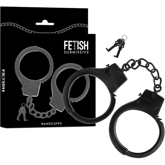 FETISH SUBMISSIVE - Menottes noires en métal pour mains avec clé