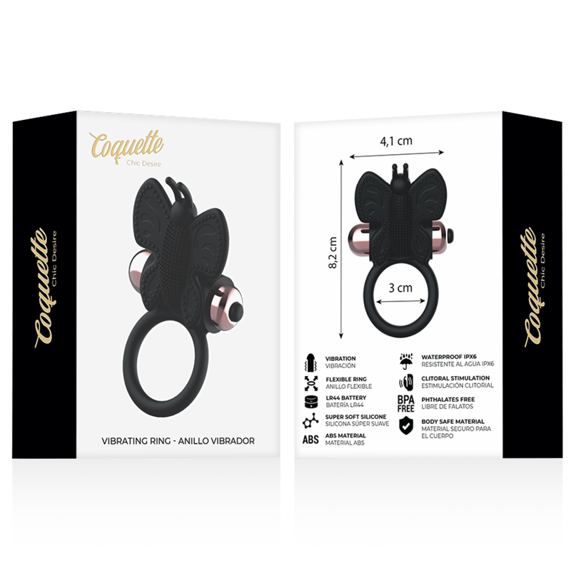 COQUETTE TOYS  - Anneau pénien papillon avec vibromasseur noir/ or