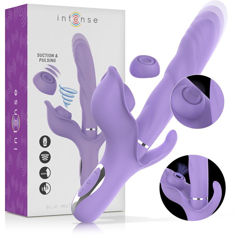 INTENSE - vibromasseur rechargeable multifonction BILLIE aspiration et pulsation violet