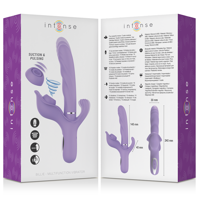 INTENSE - vibromasseur rechargeable multifonction BILLIE aspiration et pulsation violet