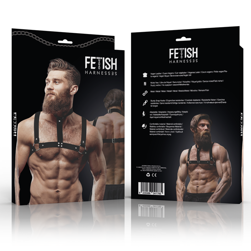 FETISH SUBMISSIVE - harnais poitrine ajustable en cuir écologique avec collier pour hommes