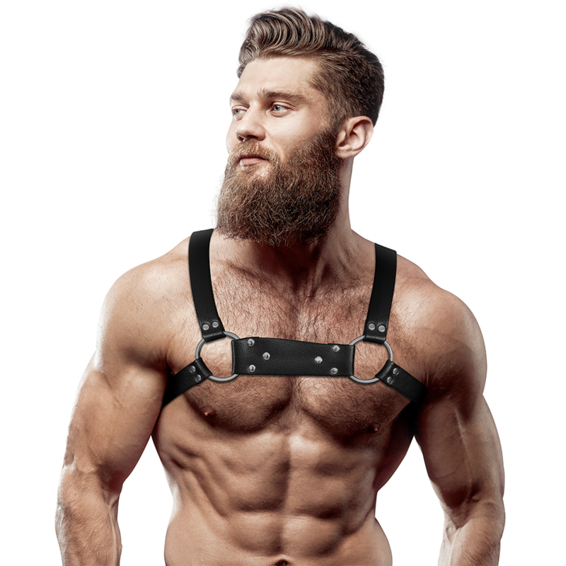 FETISH SUBMISSIVE - HARNAIS POITRINE BULLDOG EN CUIR ÉCOLOGIQUE POUR HOMMES TAILLE M/L