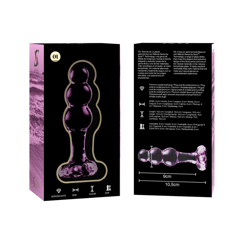 NEBULA IBIZA - n° 1 plug anal en verre borosilicate transparent 10.5 cm -o- 3 cm