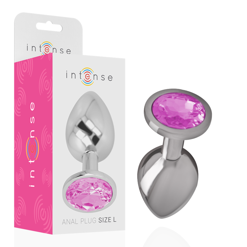 INTENSE - plug anal en métal aluminium avec cristal rose taille L