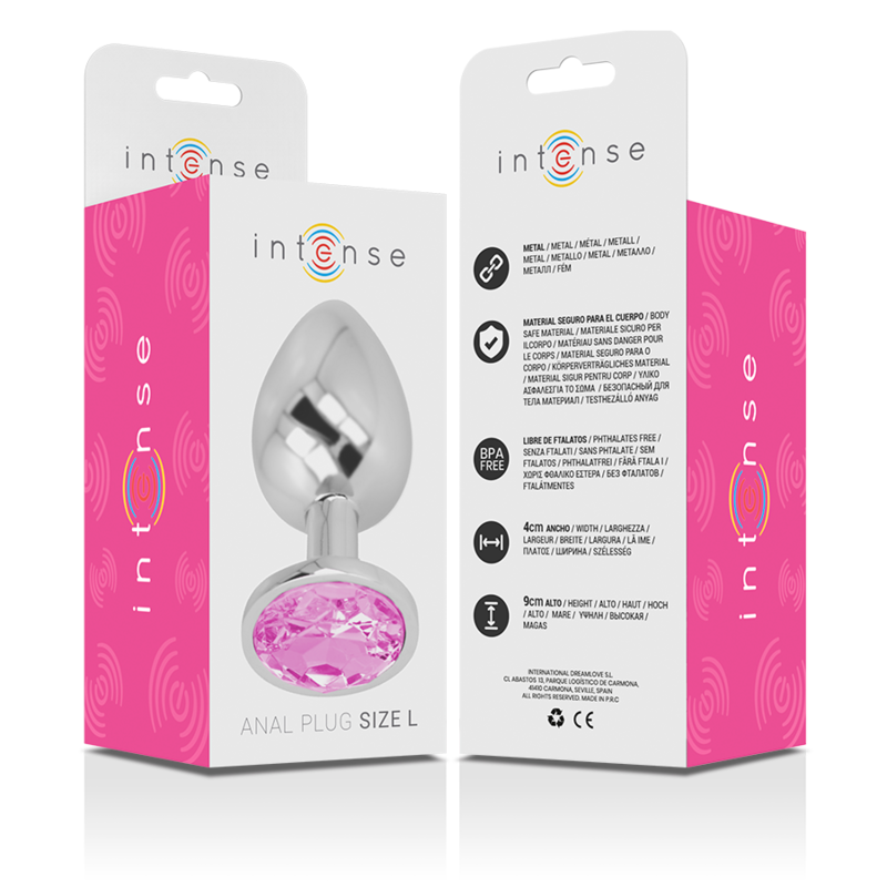 INTENSE - plug anal en métal aluminium avec cristal rose taille L