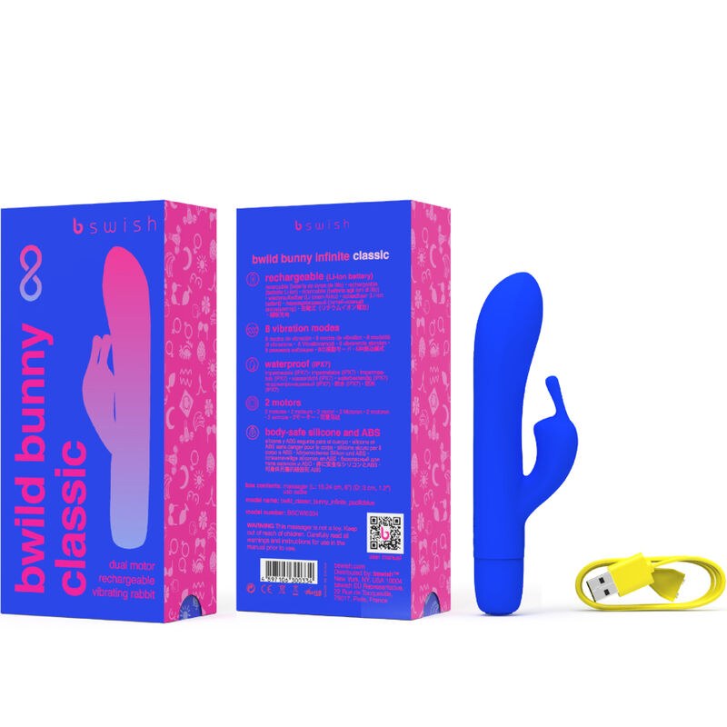 B-SWISH - vibromasseur rechargeable classique BWILD BUNNY INFINITE silicone bleu