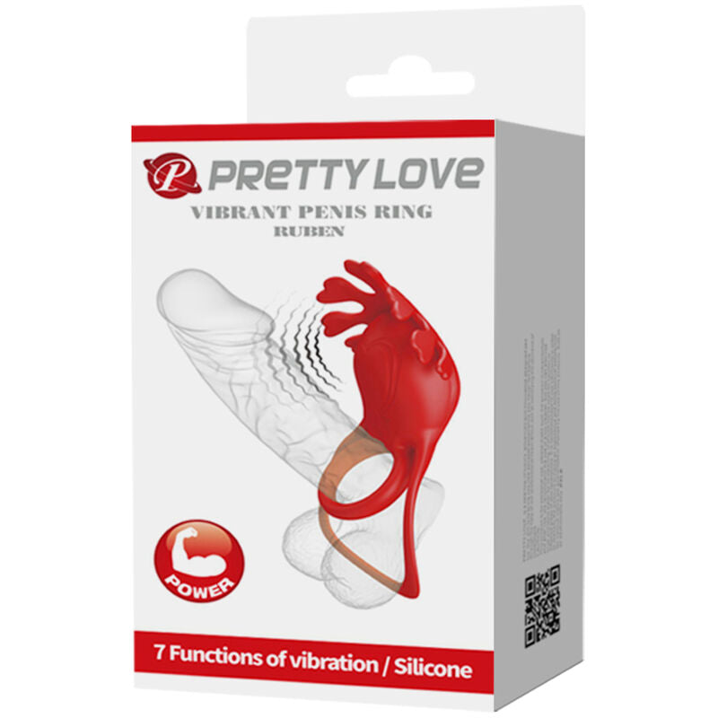 PRETTY LOVE - anneau pénien vibrant RUBEN 7 vibrations silicone rouge