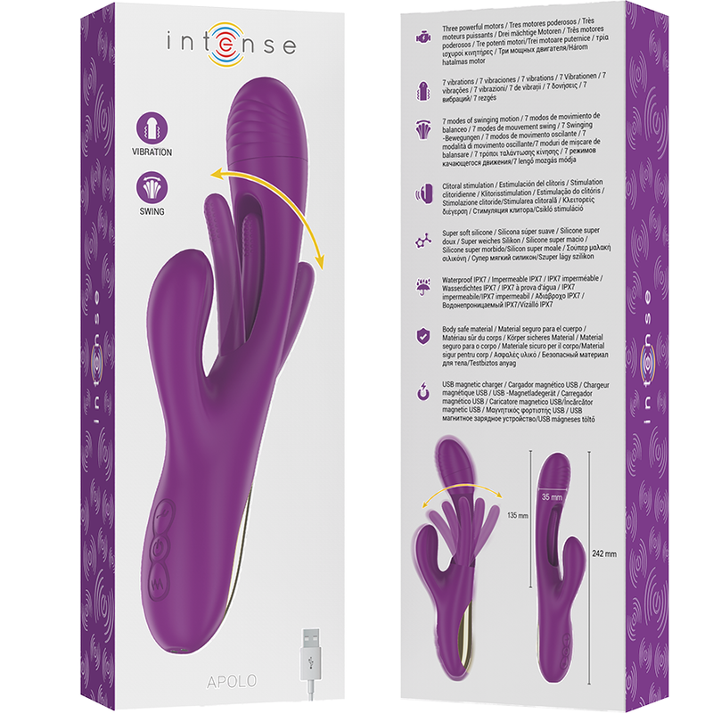 INTENSE - APOLO vibromasseur multifonction rechargeable 7 vibrations avec langue oscillante violet