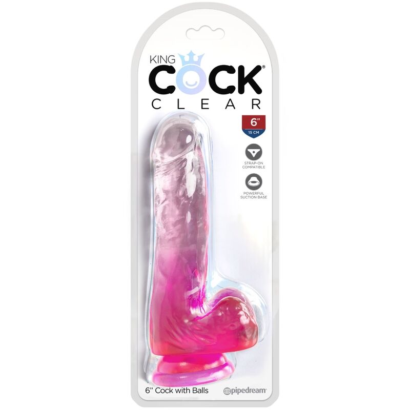 KING COCK - CLEAR pénis réaliste avec testicules 13.5 cm rose