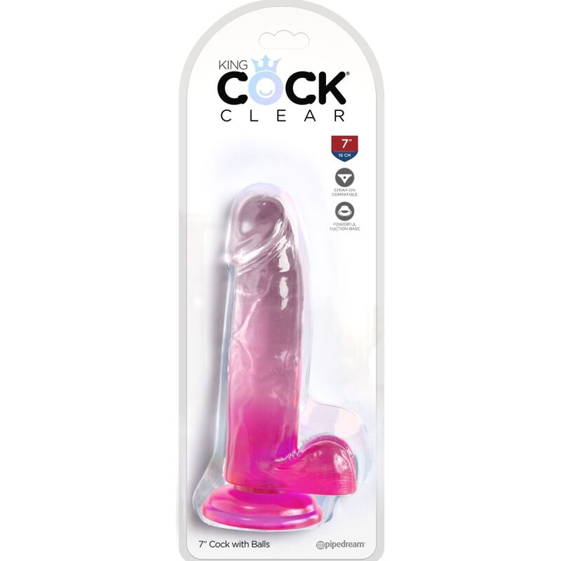 KING COCK - CLEAR pénis réaliste avec testicules 15.2 cm rose