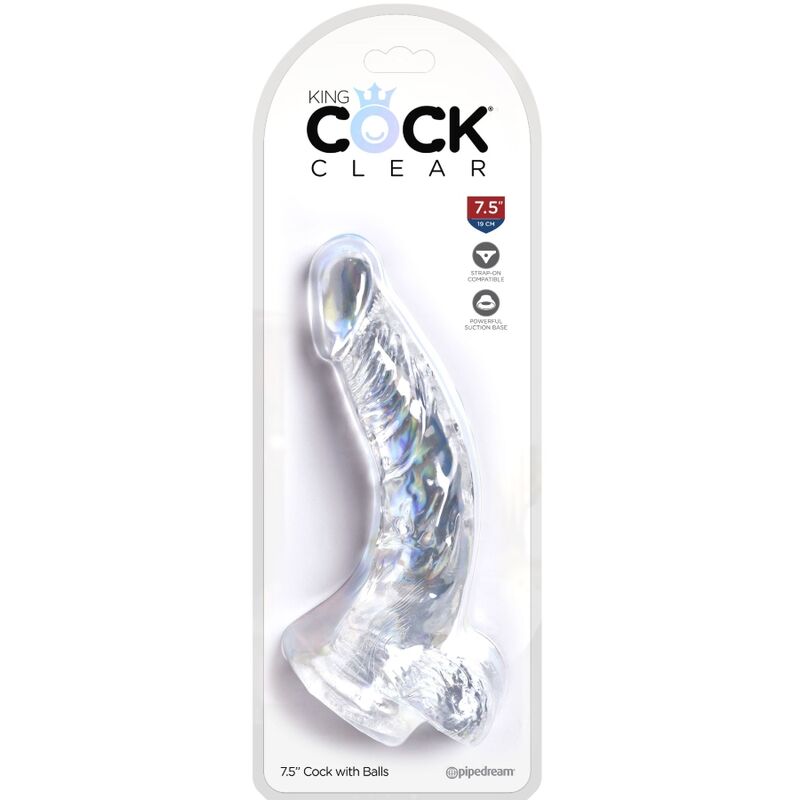 KING COCK - CLEAR pénis courbé réaliste avec testicules 16.5 cm transparent