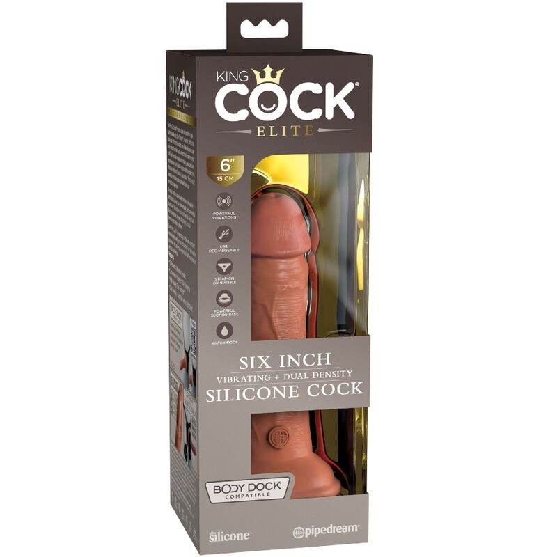 KING COCK - ELITE gode réaliste vibrant & silicone 15.2 cm caramel