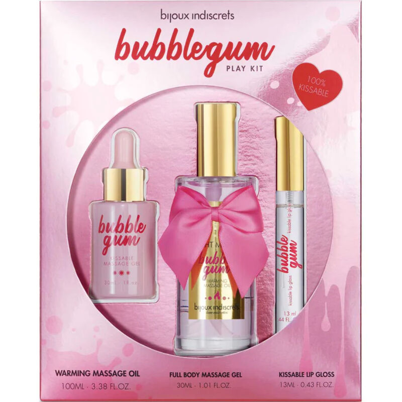 BIJOUX - INDISCRETS KIT DE JEU BUBBLEGUM AVEC HUILE, GEL ET BRILLANT À LÈVRES