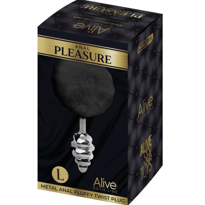 ALIVE - ANAL PLEASURE plug anal en métal torsadé avec pompom noir taille L