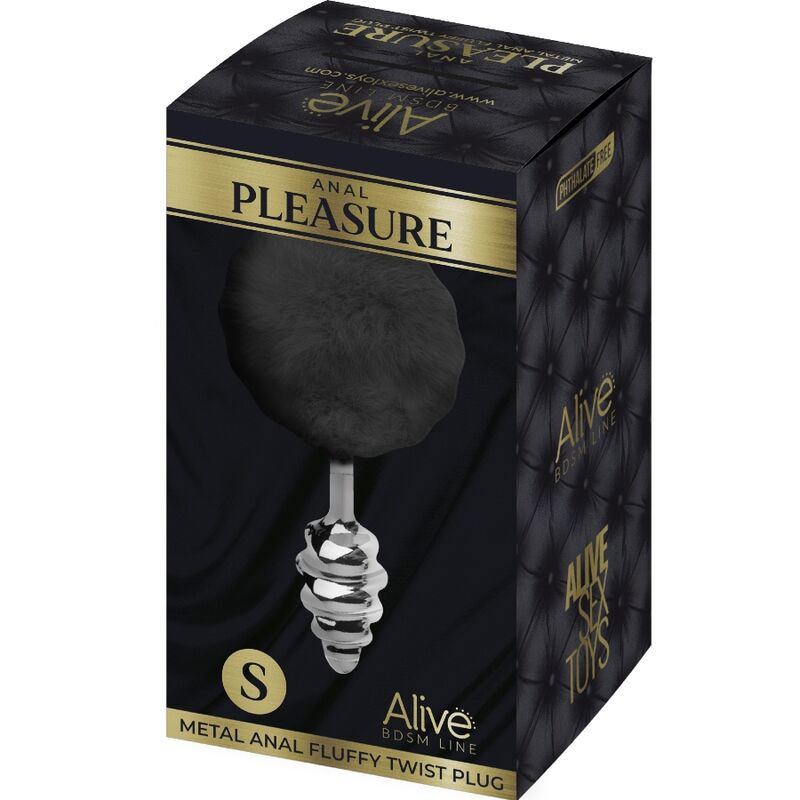 ALIVE - ANAL PLEASURE plug anal en métal torsadé avec pompom noir taille S