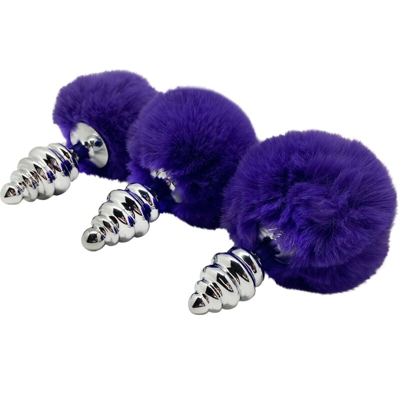 ALIVE - ANAL PLEASURE plug anal en métal torsadé avec pompom violet foncé taille L