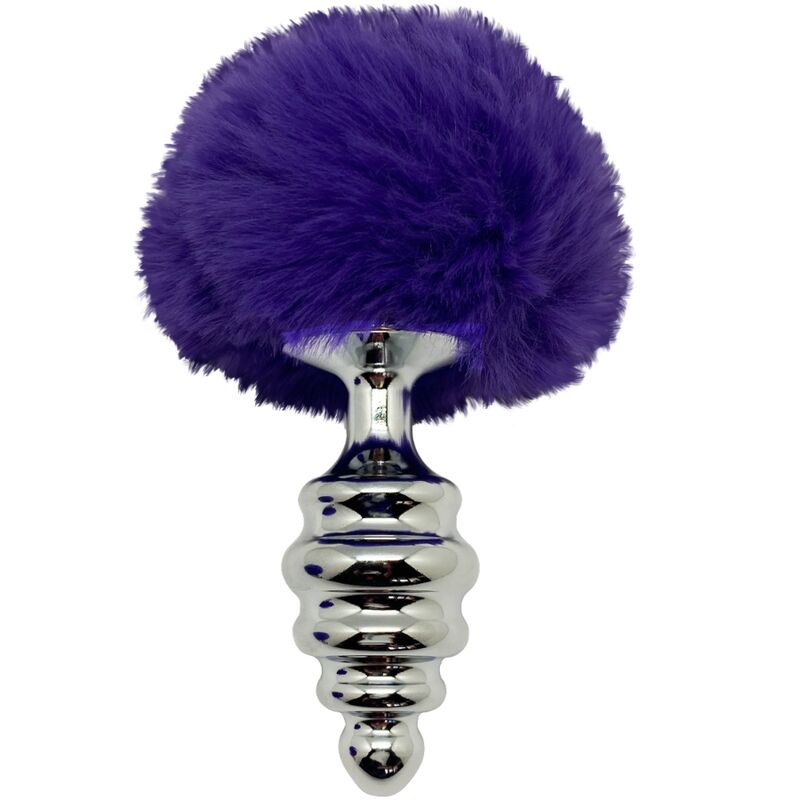 ALIVE - ANAL PLEASURE plug anal en métal torsadé avec pompom violet foncé taille L