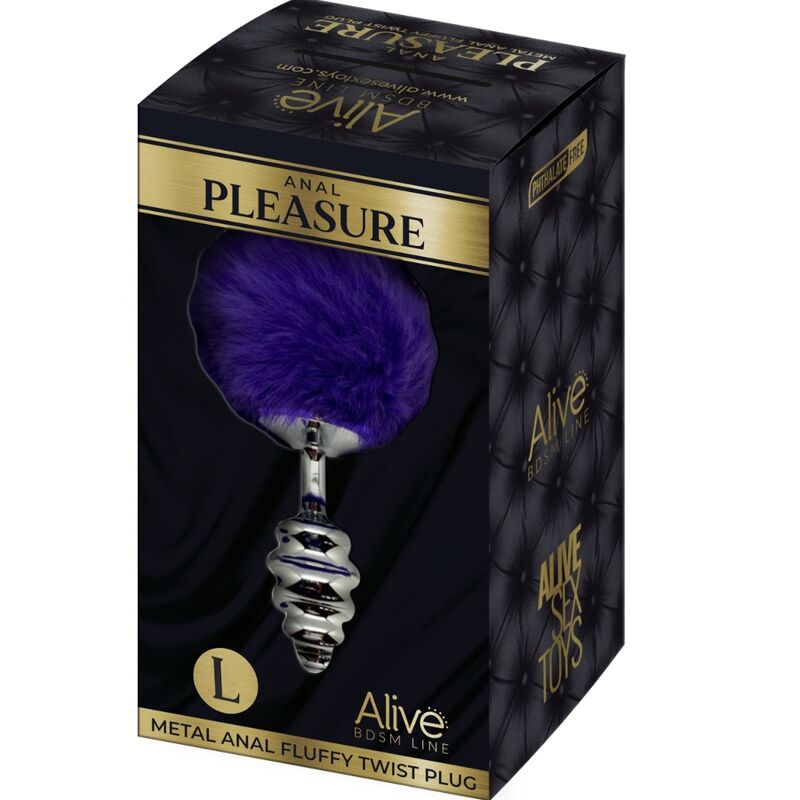 ALIVE - ANAL PLEASURE plug anal en métal torsadé avec pompom violet foncé taille L