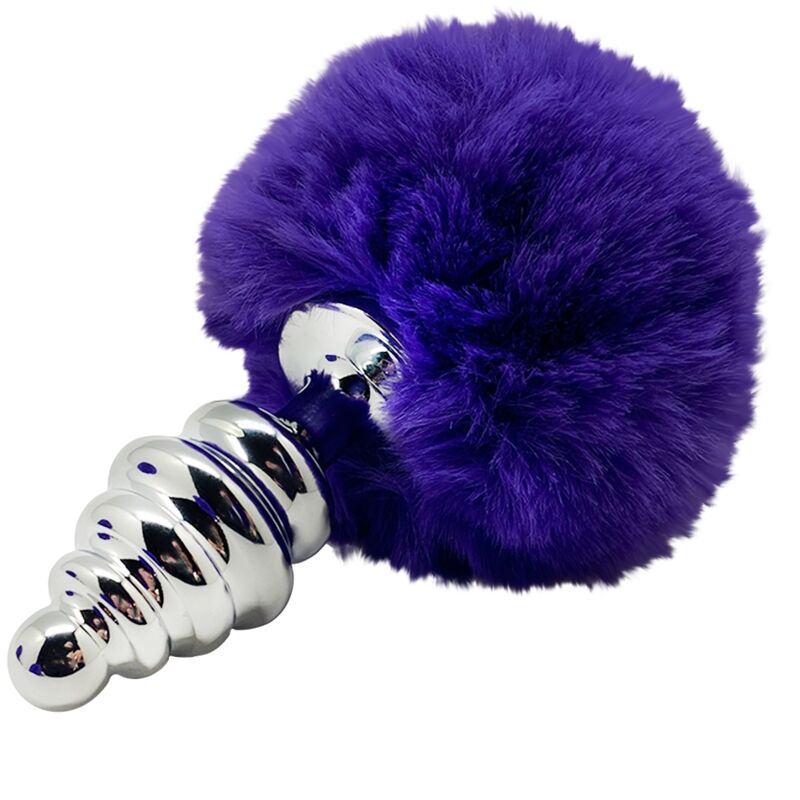 ALIVE - ANAL PLEASURE plug anal en métal torsadé avec pompom violet foncé taille L