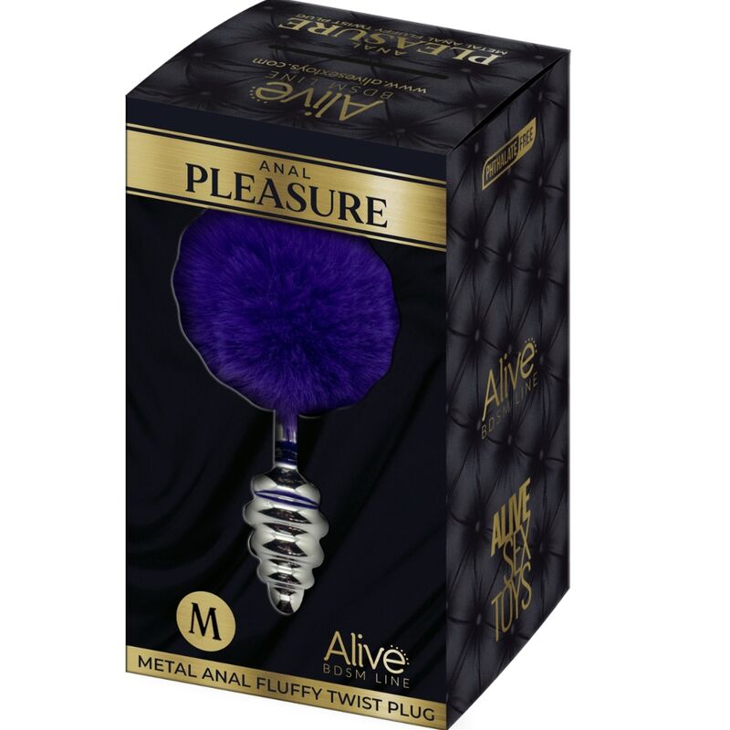 ALIVE - ANAL PLEASURE plug anal en métal torsadé avec pompom violet foncé taille M