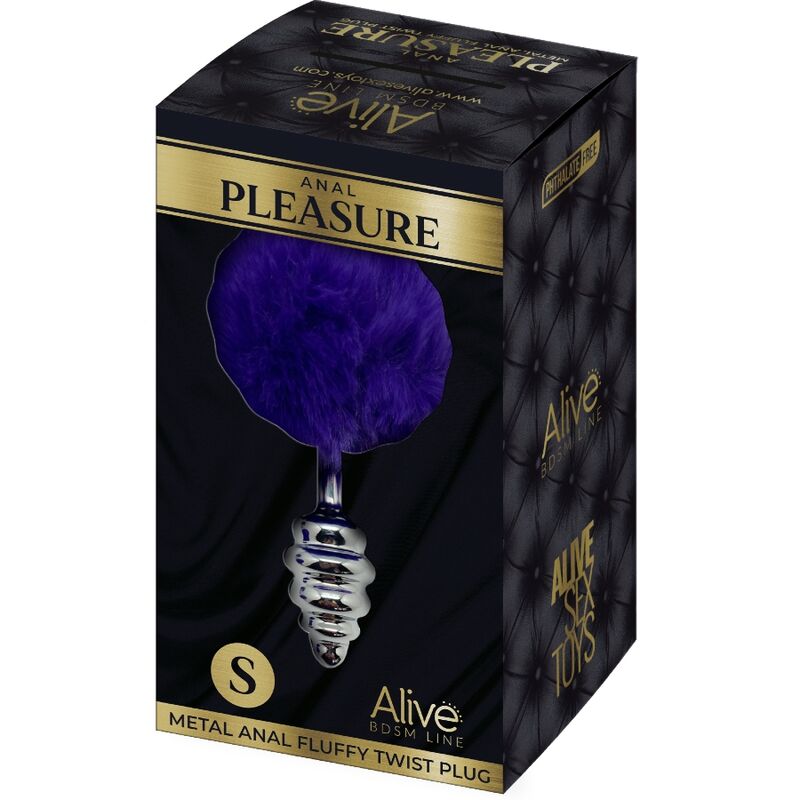 ALIVE - ANAL PLEASURE plug anal en métal torsadé avec pompom violet foncé taille S