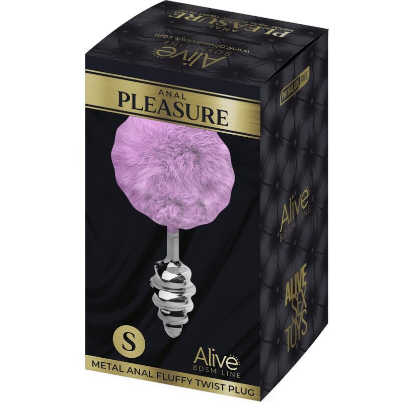 ALIVE - ANAL PLEASURE plug anal en métal torsadé avec pompom violet taille S